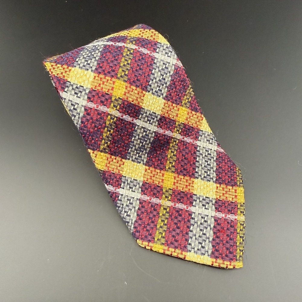 Paul Smith London Silk Tie Woven Plaid Check Multi Color Red Yellow Blue England